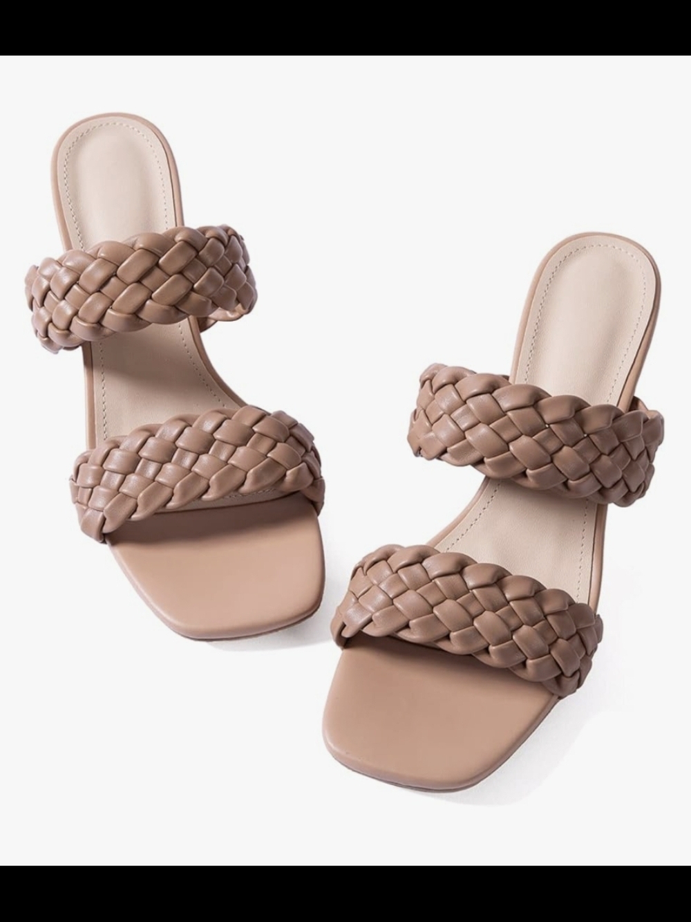 Braided Double-Strap Slide Mules in Nude